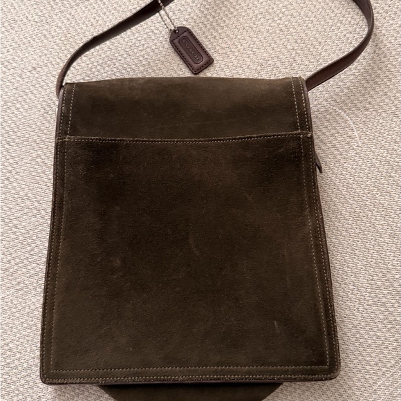 Rare Vintage Coach Olive Suede Leather Crossbody Bag - Picture 6 of 12